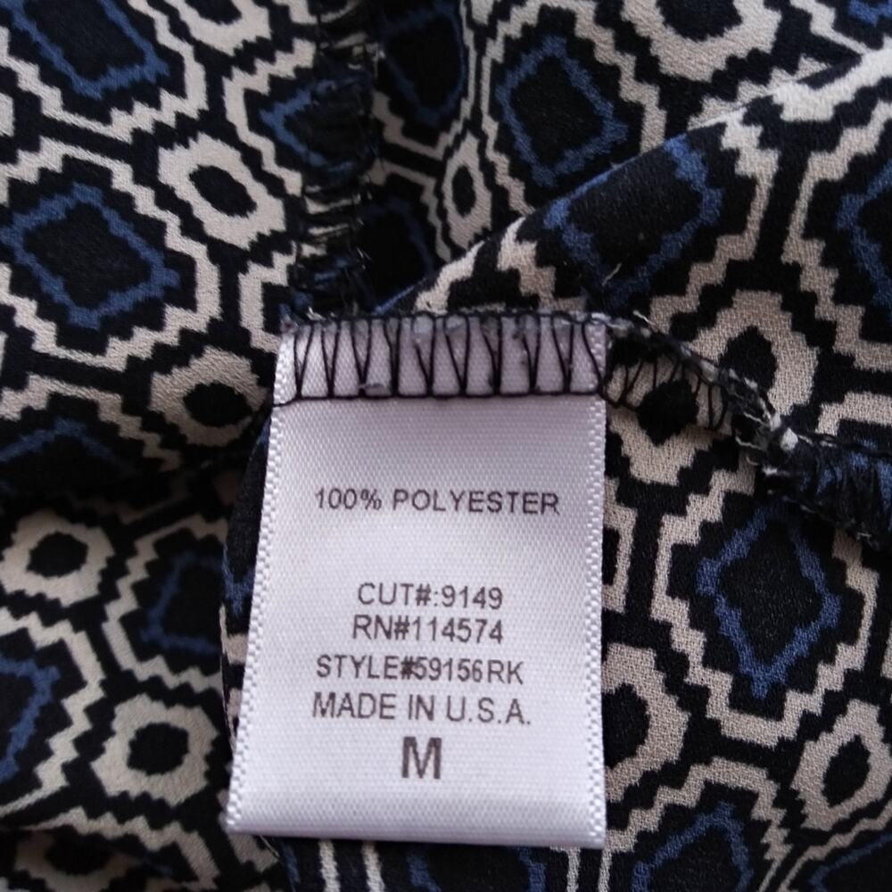Pleione Black Blue Cuffed Sleeve Aztec Print Blouse Size M - Picture 7 of 7